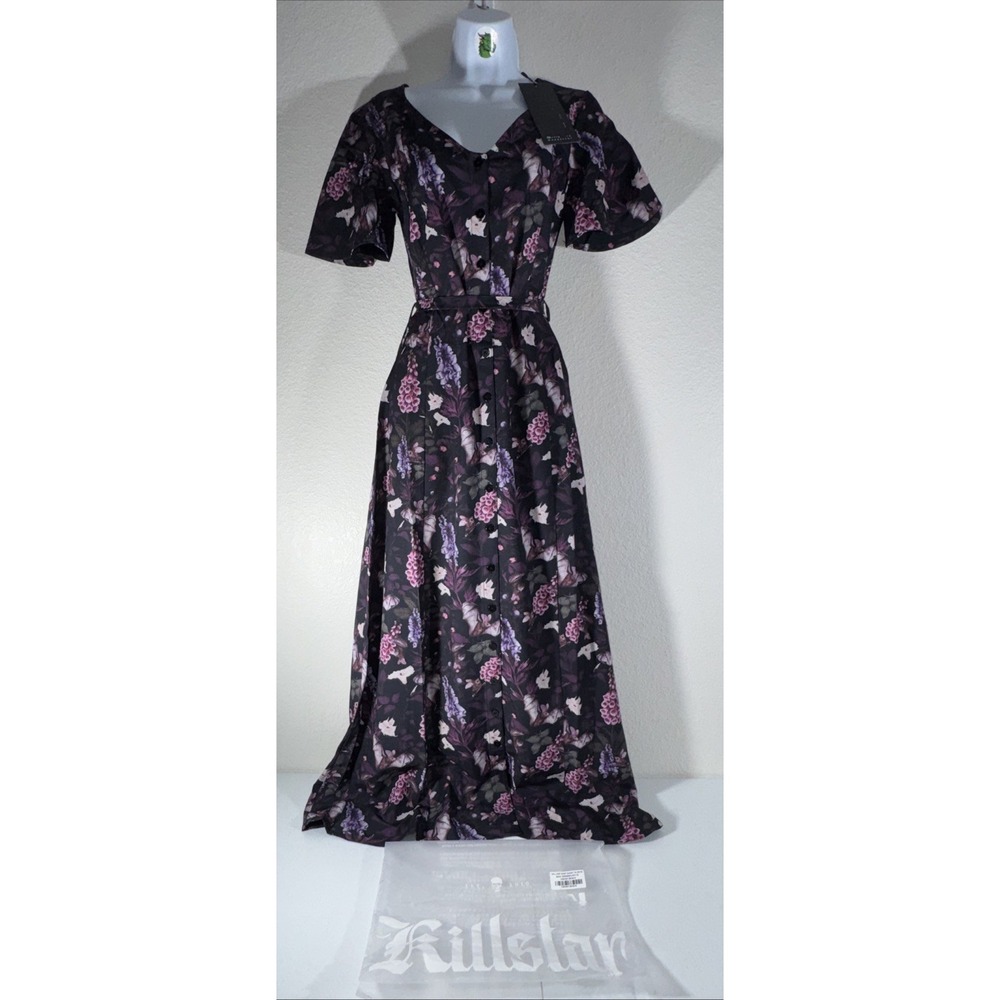 Killstar Willow Wisp Black Maxi Dress XS Whimsigoth Gothic Bats Pastel Goth NWT